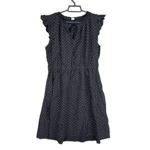 Womens Old Navy Black & White Polka Dot Dress Cap Sleeves V Neck Tie Rayon M